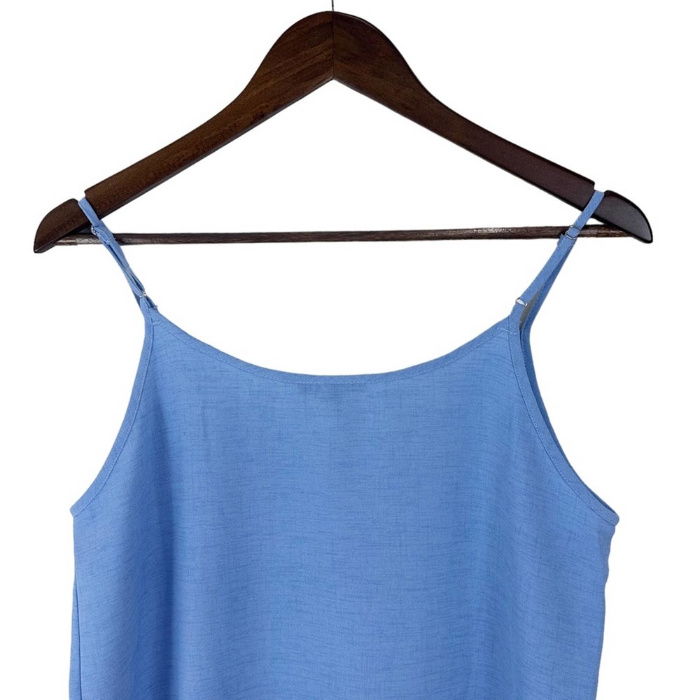 NWOT. Papermoon Blue Button-Front Ruffle Hem Tank Top - Picture 5 of 10